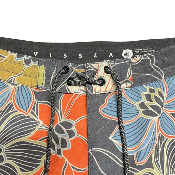 VISSLA Chuns 18.5" Antique Floral Boardshort Size 38 Gray Orange Yellow - Picture 2 of 7